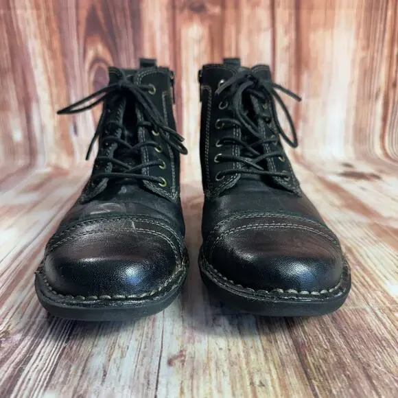 Clarks NIKKI NORTH Size 6.5 Black Leather Lace Zip Up Ankle Booties Boots Shoes - Picture 2 of 10